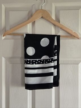 100% Silk Scarf Vintage Liz Claiborne Black White Polka Dot Square Classic Neck